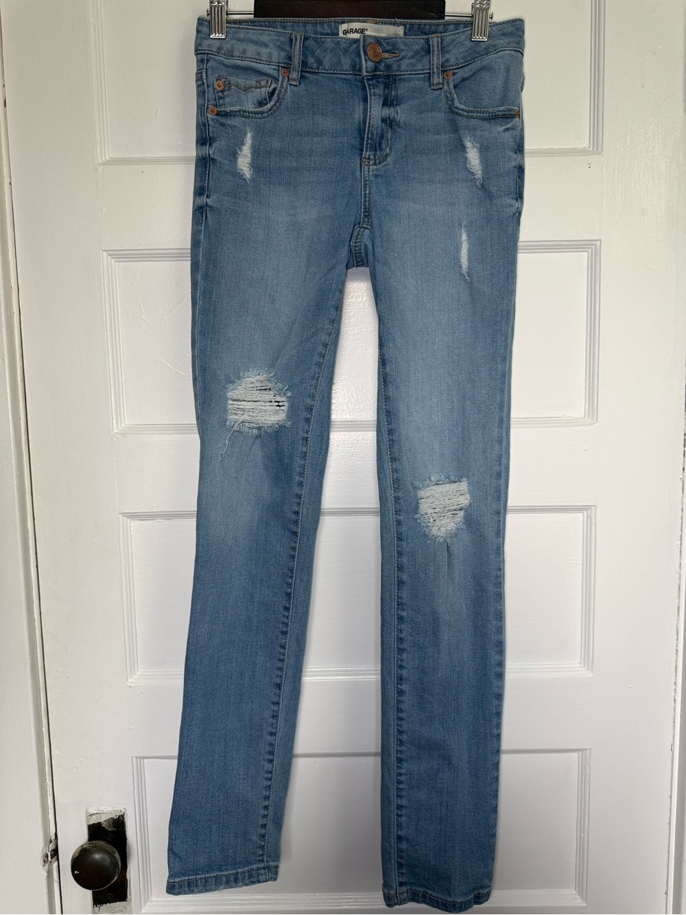 Garage Light Blue Distressed Super-Skinny Jeans Low Rise Y2K Tumblr Grunge Sz 1